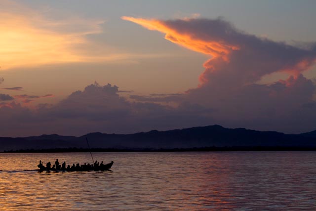 Dusk Crossing Irrawaddy River, Myanmar